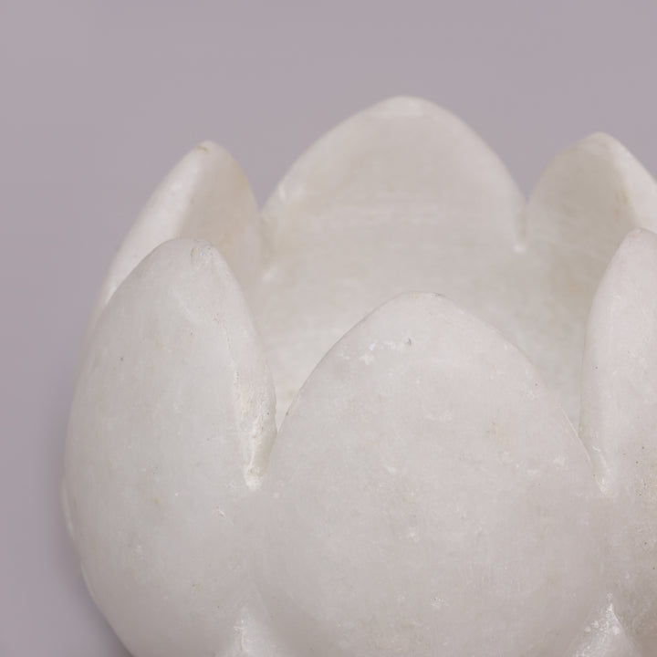 Handcrafted White Marble Lotus Tealight Candle Holder