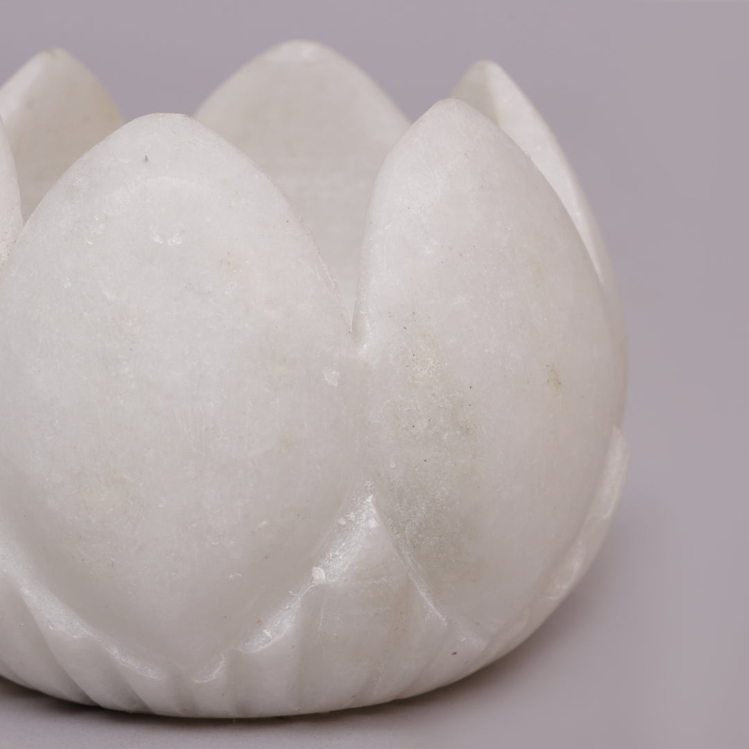 Handcrafted White Marble Lotus Tealight Candle Holder