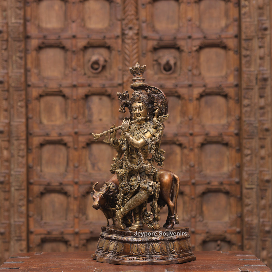Handcrafted Brass Krishna with Cow Statue