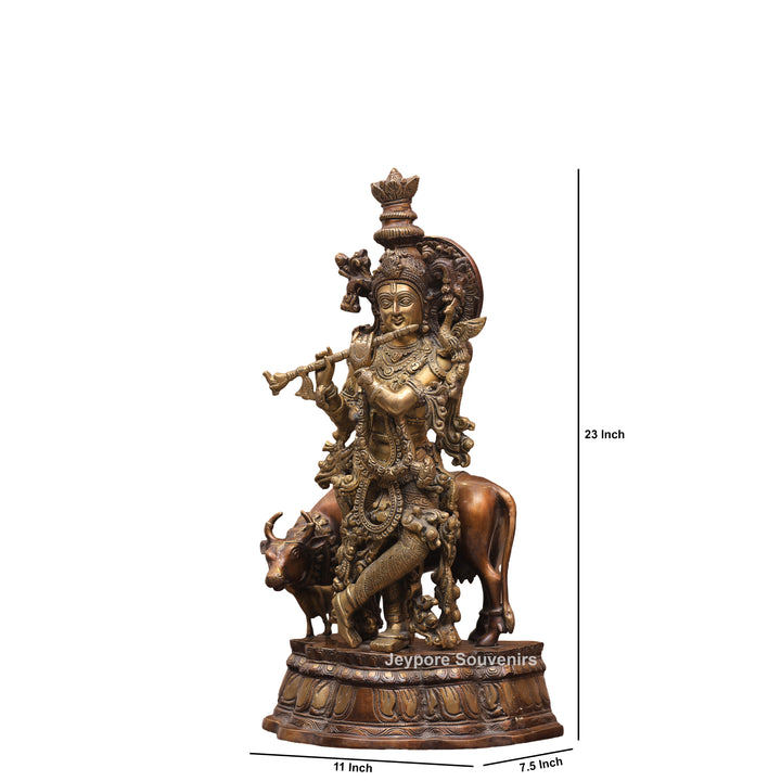 Handcrafted Brass Krishna with Cow Statue