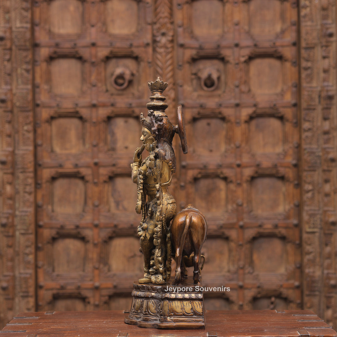 Handcrafted Brass Krishna with Cow Statue