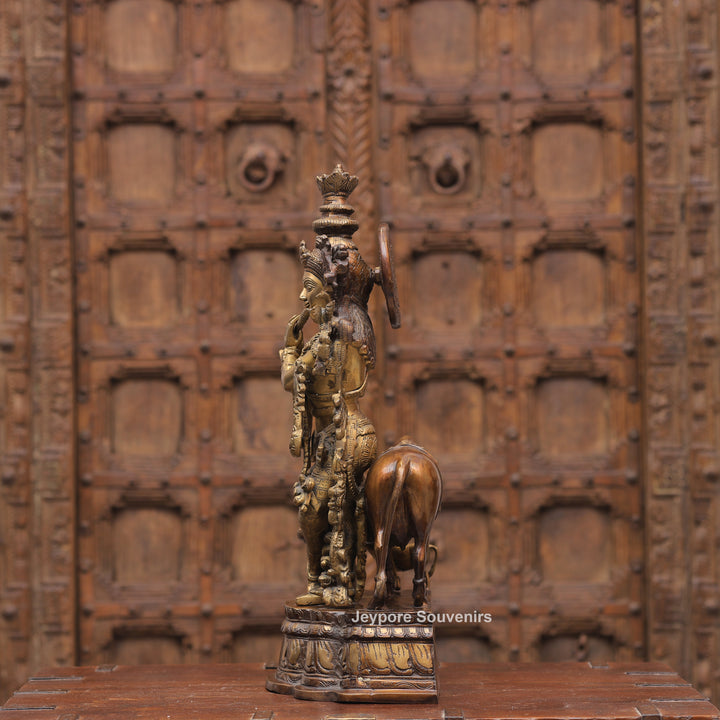 Handcrafted Brass Krishna with Cow Statue