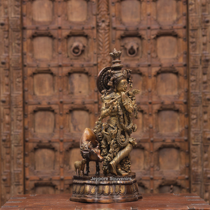 Handcrafted Brass Krishna with Cow Statue