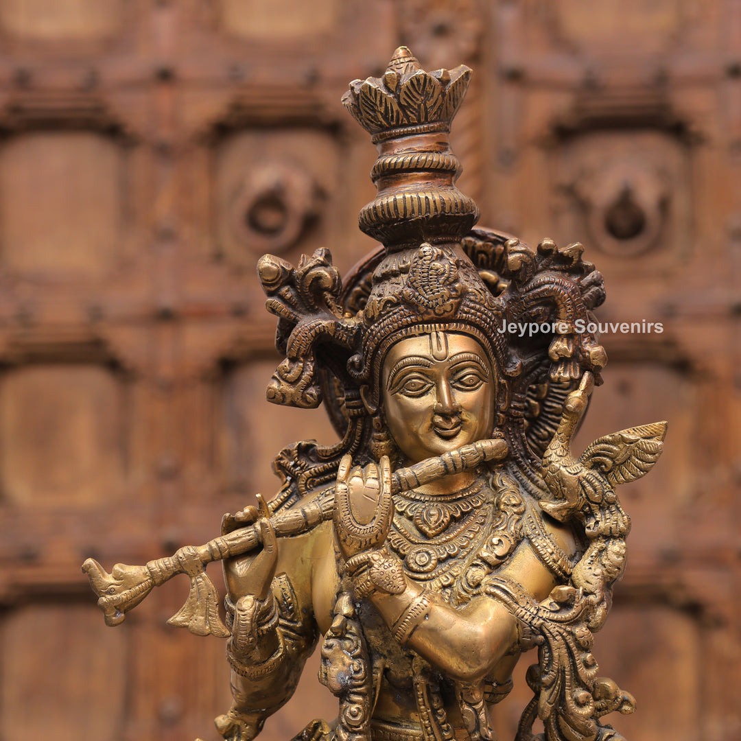 Handcrafted Brass Krishna with Cow Statue