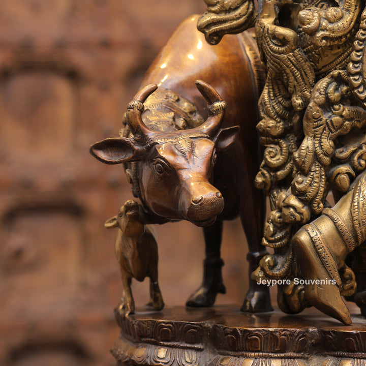 Handcrafted Brass Krishna with Cow Statue