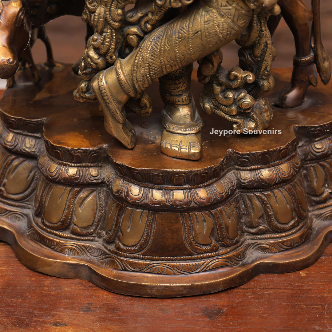 Handcrafted Brass Krishna with Cow Statue