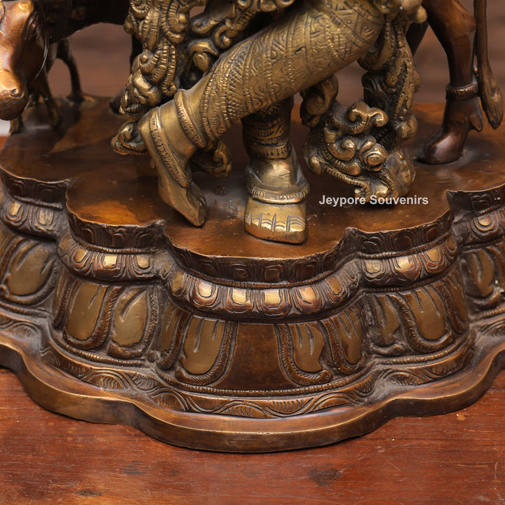 Handcrafted Brass Krishna with Cow Statue
