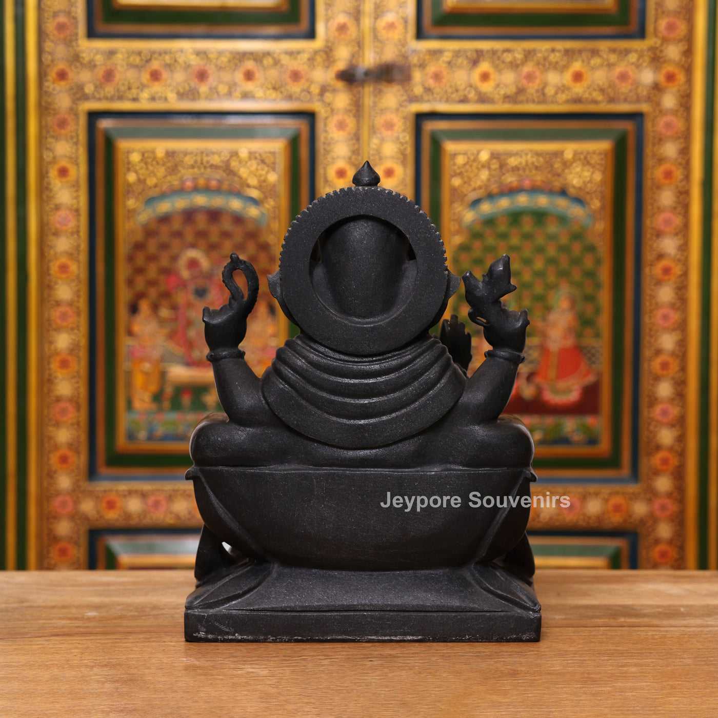 15" Pure Black Marble Handcrafted Sitting Lord Ganesha Idol