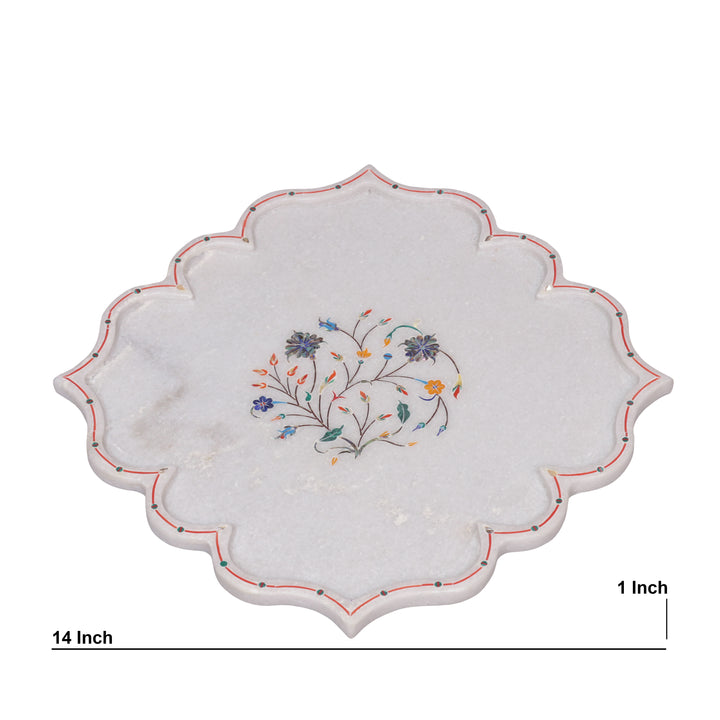 White Marble Pietra Dura Decorative Plate With Lotus-Petal Design