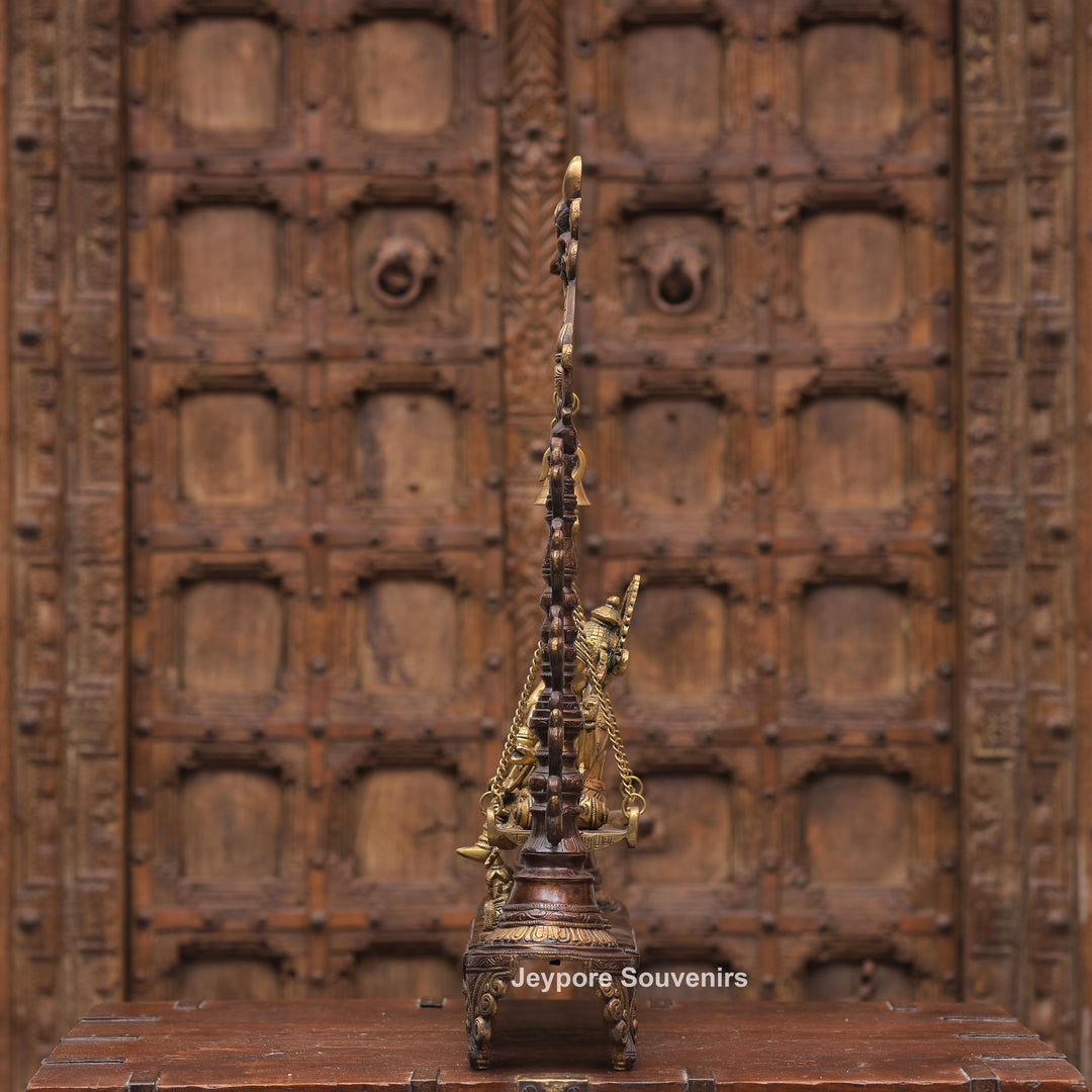 Handcrafted Brass Swing Ganesha with Ornamental Temple Arch &amp; Hanging Bells