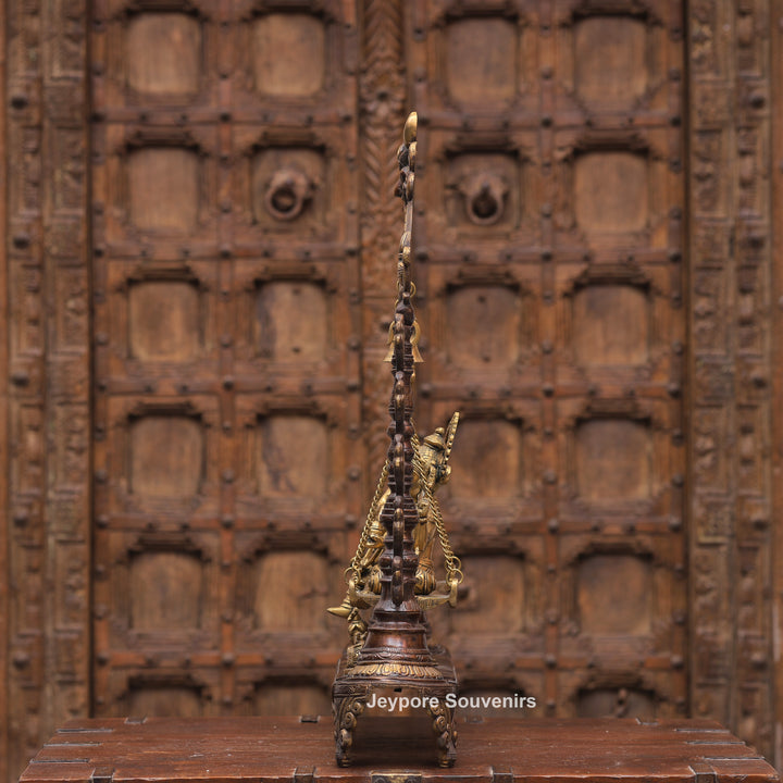 Handcrafted Brass Swing Ganesha with Ornamental Temple Arch &amp; Hanging Bells
