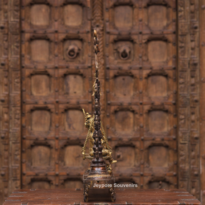 Handcrafted Brass Swing Ganesha with Ornamental Temple Arch &amp; Hanging Bells
