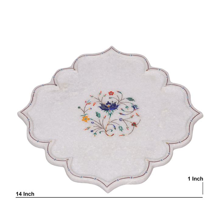 White Marble Pietra Dura Decorative Plate With Lotus-Petal Shape
