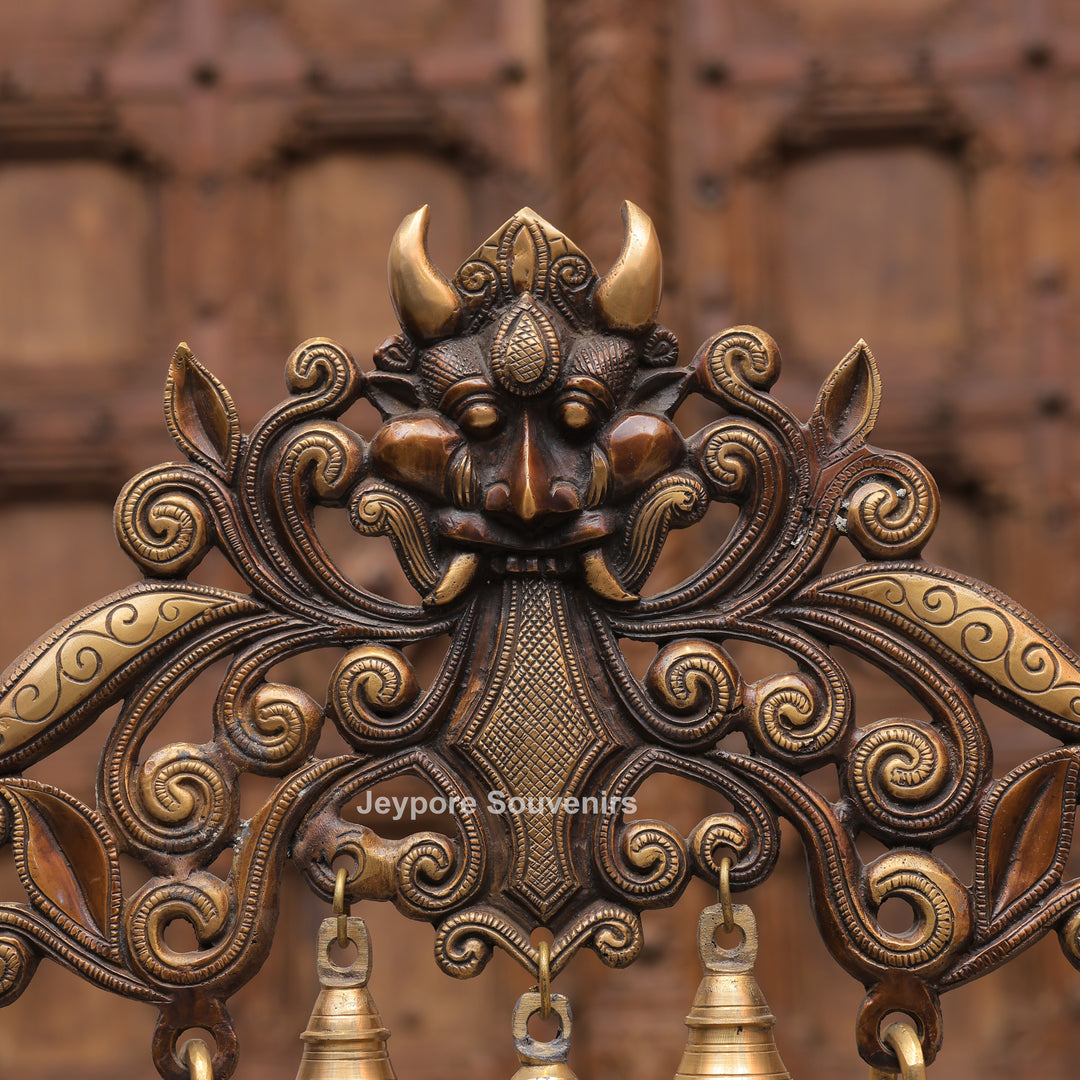 Handcrafted Brass Swing Ganesha with Ornamental Temple Arch &amp; Hanging Bells
