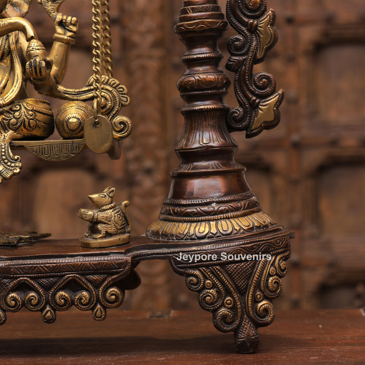 Handcrafted Brass Swing Ganesha with Ornamental Temple Arch &amp; Hanging Bells