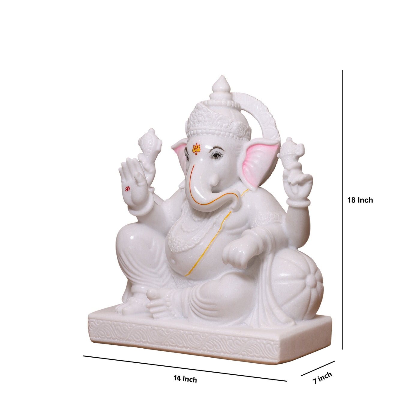 18" Handcrafted White Marble Lord Ganesha Idol