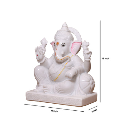 18" Handcrafted White Marble Lord Ganesha Idol
