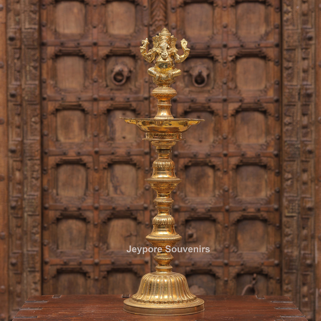 Antique Finish Brass Ganesha &amp; Lakshmi Lamp (Deepam) Pair