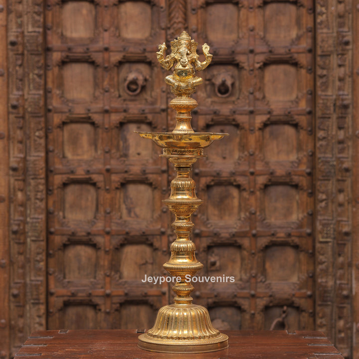 Antique Finish Brass Ganesha &amp; Lakshmi Lamp (Deepam) Pair
