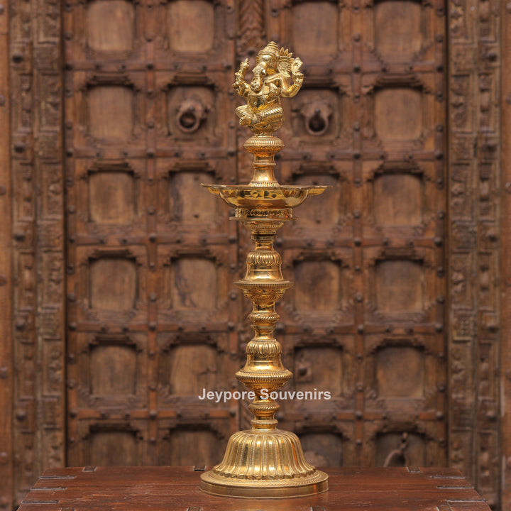 Antique Finish Brass Ganesha &amp; Lakshmi Lamp (Deepam) Pair