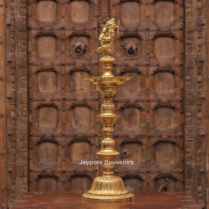 Antique Finish Brass Ganesha &amp; Lakshmi Lamp (Deepam) Pair