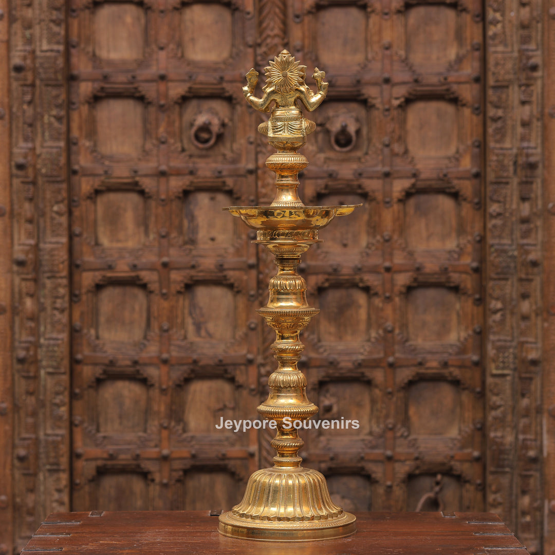 Antique Finish Brass Ganesha &amp; Lakshmi Lamp (Deepam) Pair