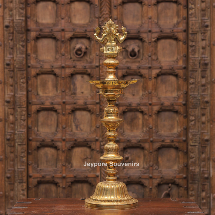 Antique Finish Brass Ganesha &amp; Lakshmi Lamp (Deepam) Pair