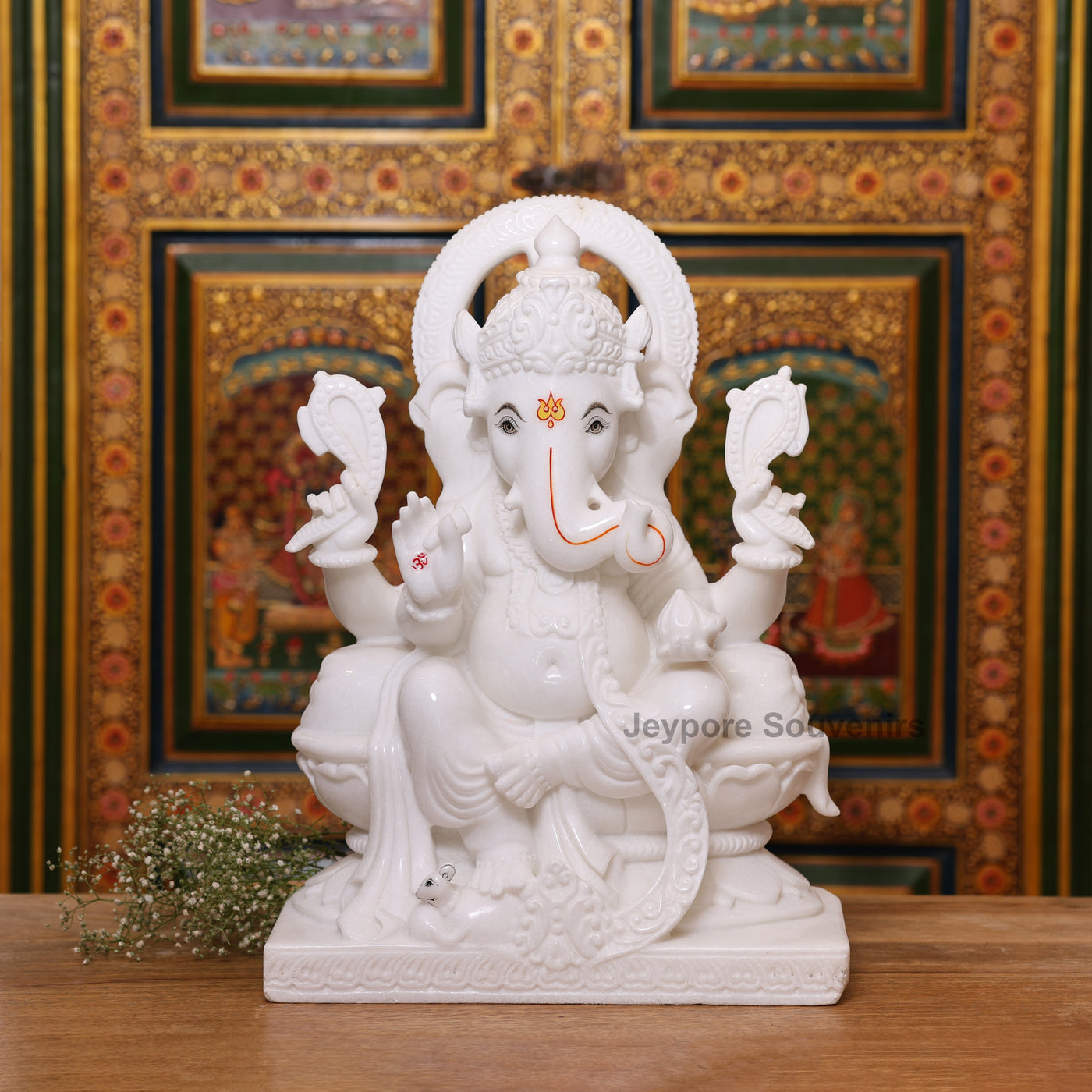18" Lord Ganesha Idol in Pure White Marble For Home Temple