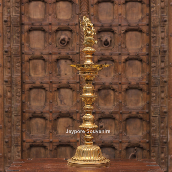 Antique Finish Brass Ganesha &amp; Lakshmi Lamp (Deepam) Pair