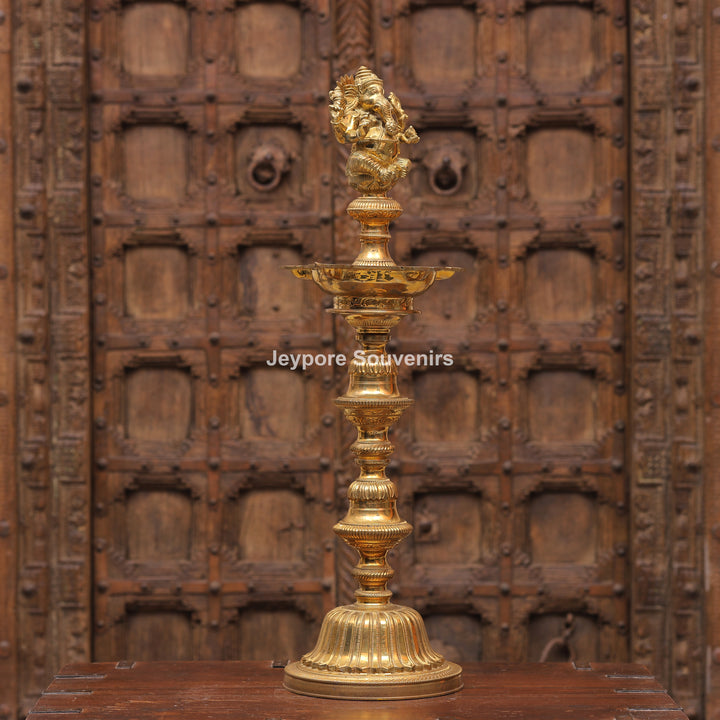 Antique Finish Brass Ganesha &amp; Lakshmi Lamp (Deepam) Pair