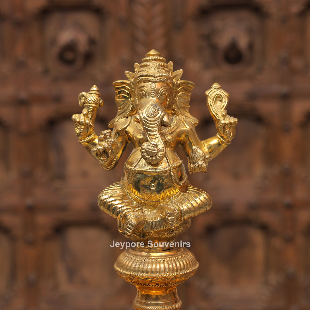 Antique Finish Brass Ganesha &amp; Lakshmi Lamp (Deepam) Pair