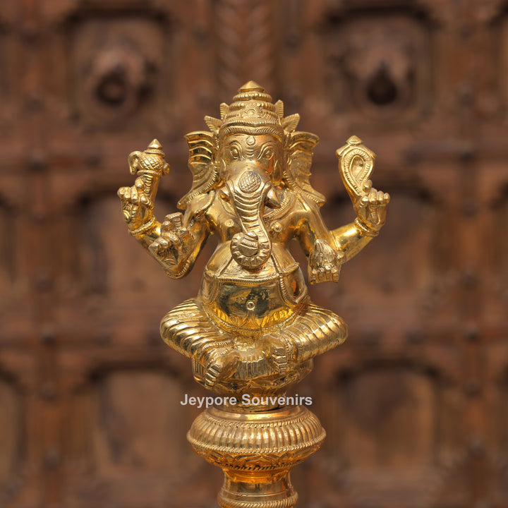 Antique Finish Brass Ganesha &amp; Lakshmi Lamp (Deepam) Pair