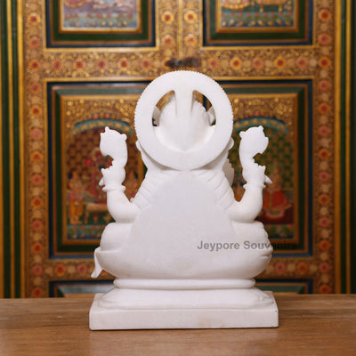 18" Lord Ganesha Idol in Pure White Marble For Home Temple