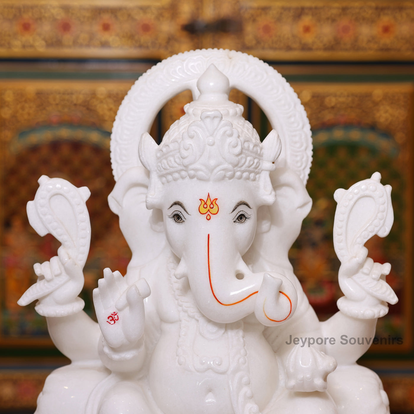 18" Lord Ganesha Idol in Pure White Marble For Home Temple
