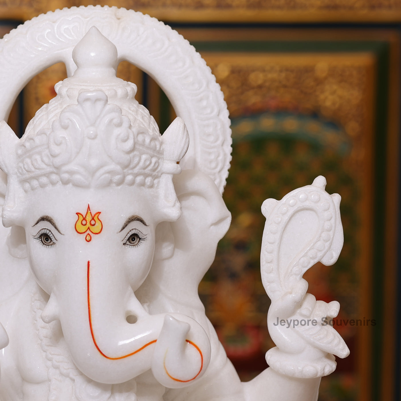 18" Lord Ganesha Idol in Pure White Marble For Home Temple
