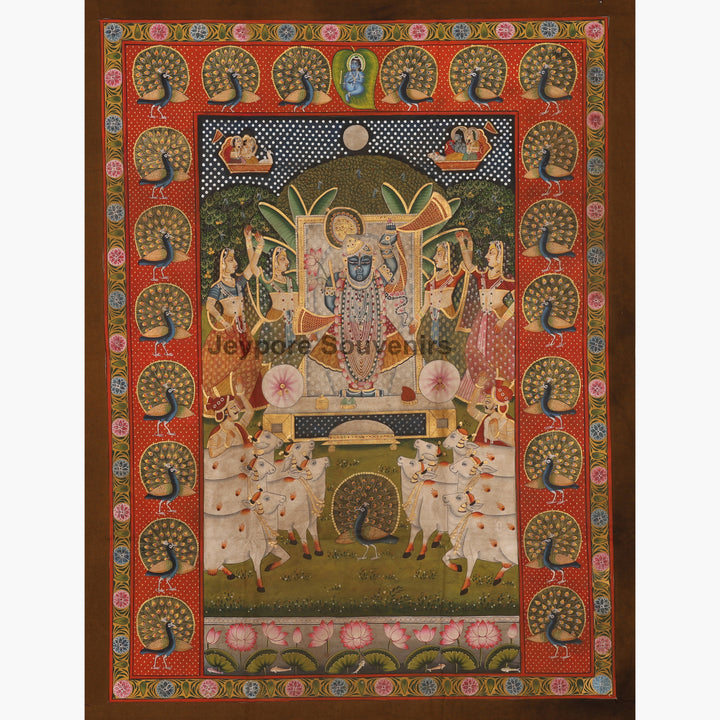 Shrinathji with Sacred Cows &amp; Peacocks - Pichwai