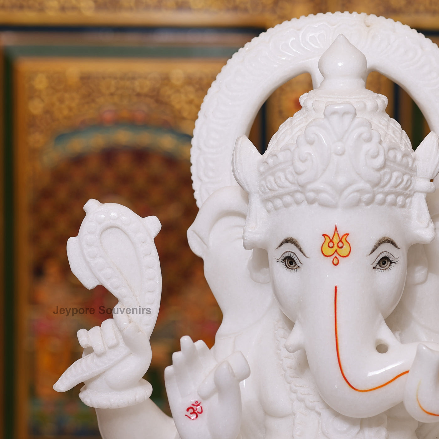 18" Lord Ganesha Idol in Pure White Marble For Home Temple