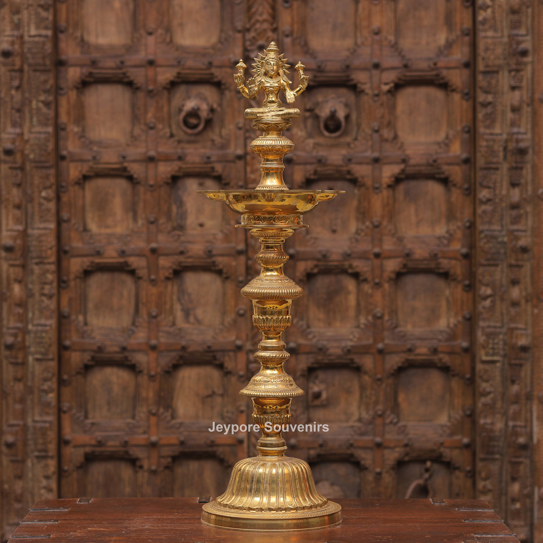 Antique Finish Brass Ganesha &amp; Lakshmi Lamp (Deepam) Pair