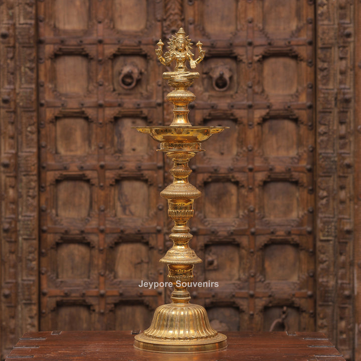 Antique Finish Brass Ganesha &amp; Lakshmi Lamp (Deepam) Pair
