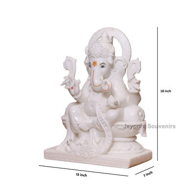 18" Lord Ganesha Idol in Pure White Marble For Home Temple