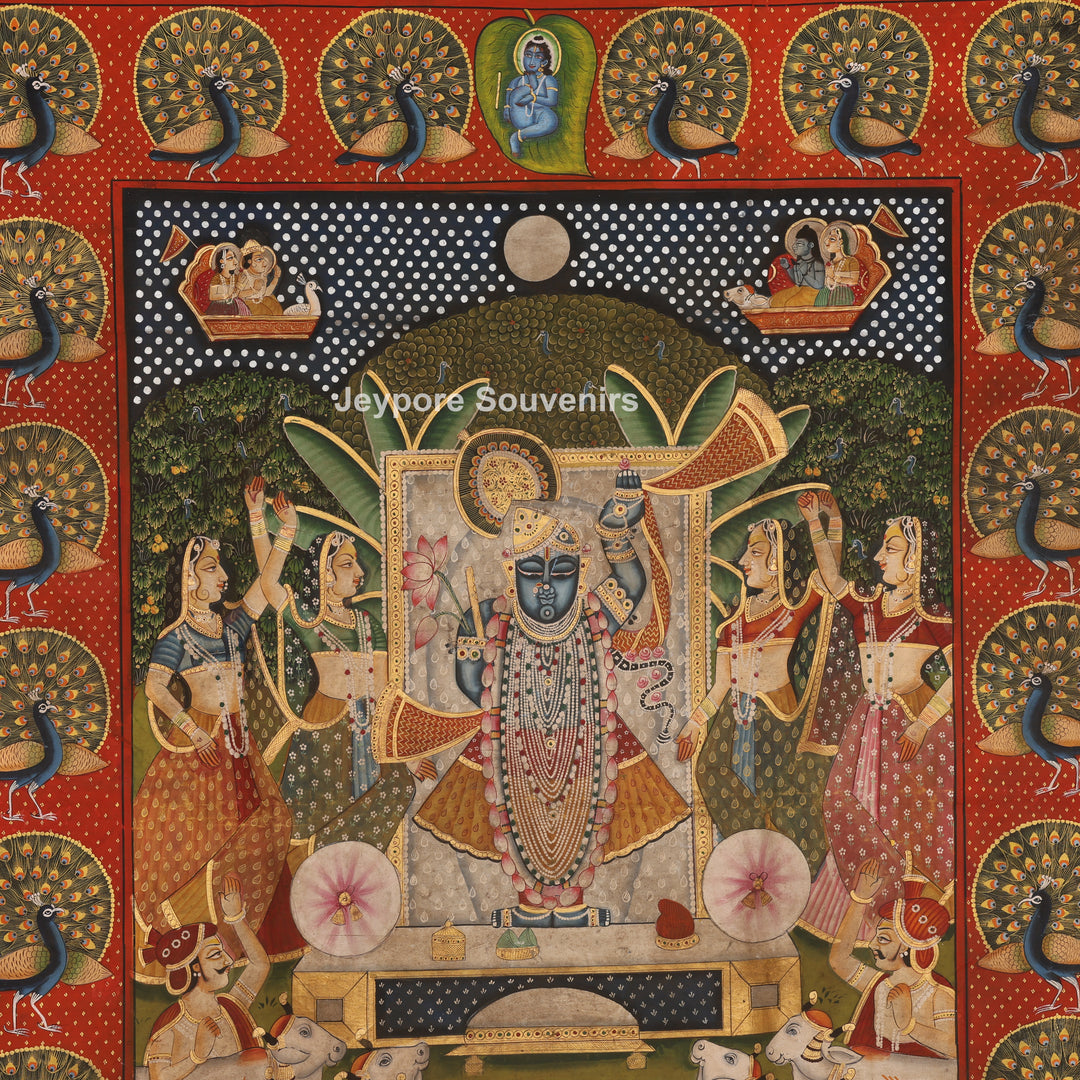 Shrinathji with Sacred Cows &amp; Peacocks - Pichwai
