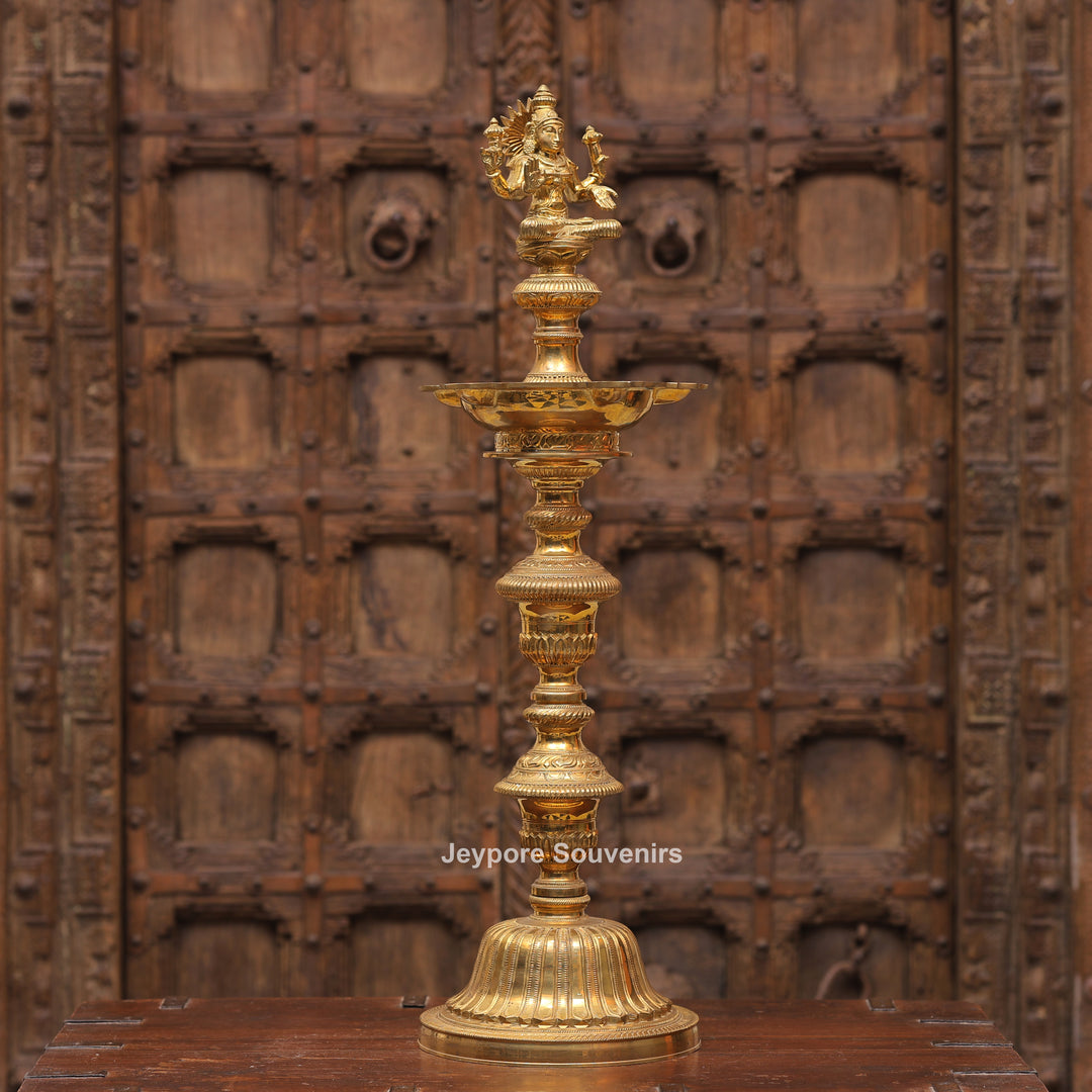 Antique Finish Brass Ganesha &amp; Lakshmi Lamp (Deepam) Pair