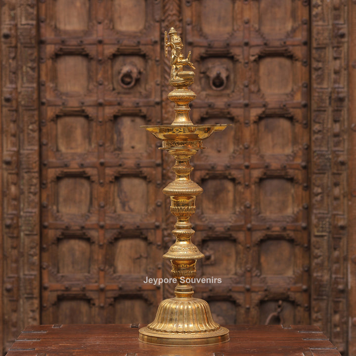 Antique Finish Brass Ganesha &amp; Lakshmi Lamp (Deepam) Pair