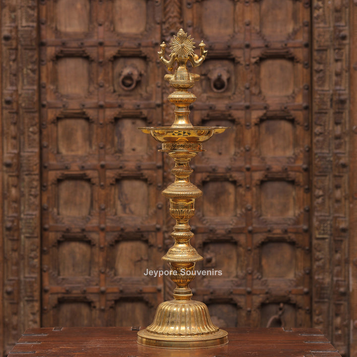 Antique Finish Brass Ganesha &amp; Lakshmi Lamp (Deepam) Pair