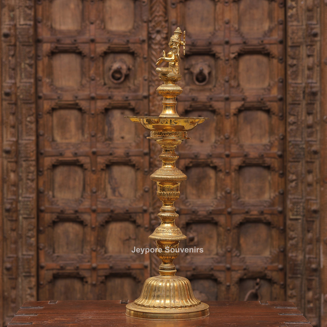 Antique Finish Brass Ganesha &amp; Lakshmi Lamp (Deepam) Pair