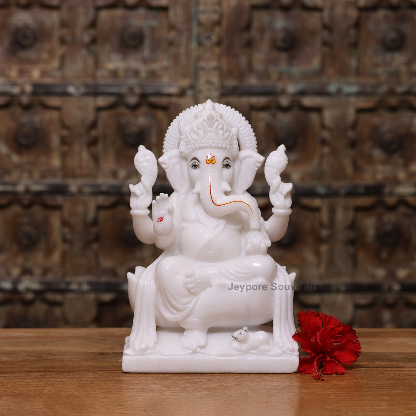 12" Pure White Marble Lakshmi Ganesha Saraswati Statues Set - Handcrafted by Indian Artisans