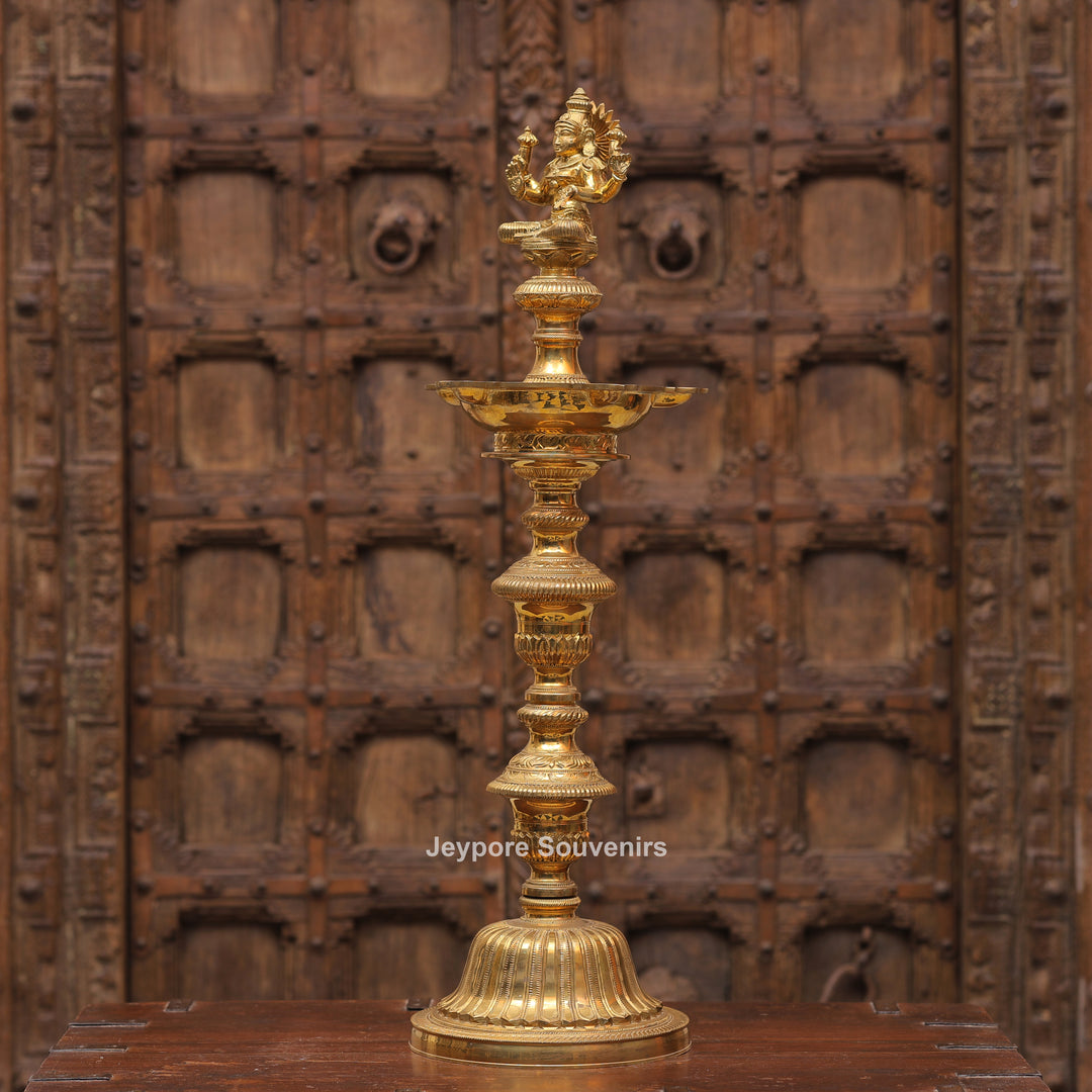 Antique Finish Brass Ganesha &amp; Lakshmi Lamp (Deepam) Pair