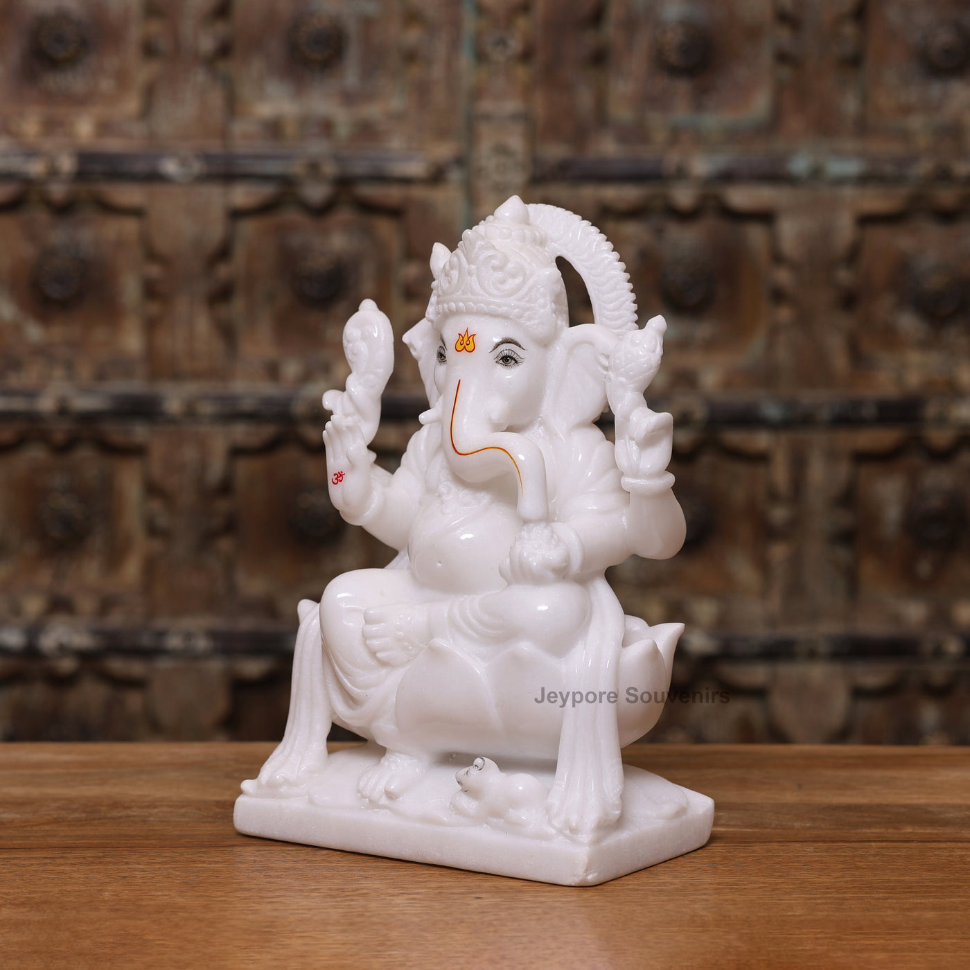 12" Pure White Marble Lakshmi Ganesha Saraswati Statues Set - Handcrafted by Indian Artisans