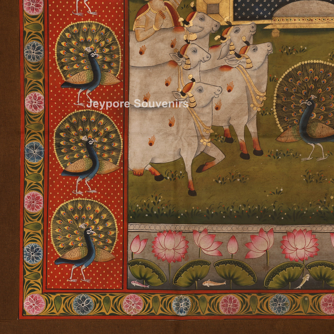 Shrinathji with Sacred Cows &amp; Peacocks - Pichwai