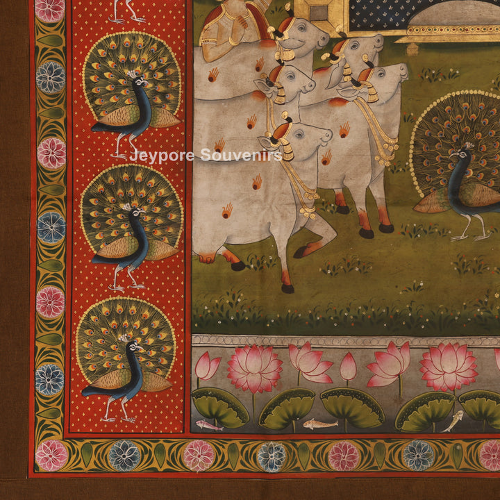 Shrinathji with Sacred Cows &amp; Peacocks - Pichwai
